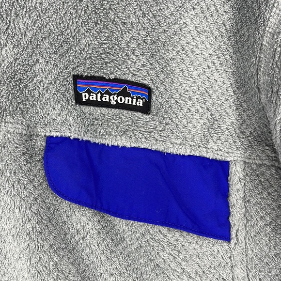 Patagonia gray & blue lined women’s fleece jacket pullover large kangaroo pocket - Picture 3 of 9